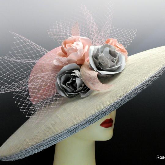 Pink and gray picture hat.